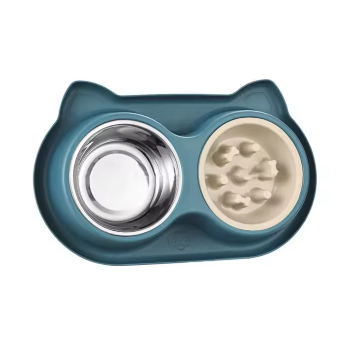 Cuencos dobles de plástico para alimentación de mascotas, cuenco portátil de acero inoxidable para comida lenta para gatos, dispensador de agua antidetonante para perros - 1
