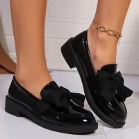 Mocasines de un pie con nudo de lazo para mujer, Color sólido, Charol, Cómodo, Suela gruesa, Zapatos suaves - details 7