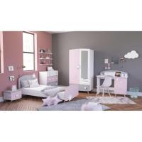 Blanco Mate/Gris/Rosa, 44,4 x 38,8 x 33,7 cm, Mesita de Noche Infantil Rosa Gris - details 1