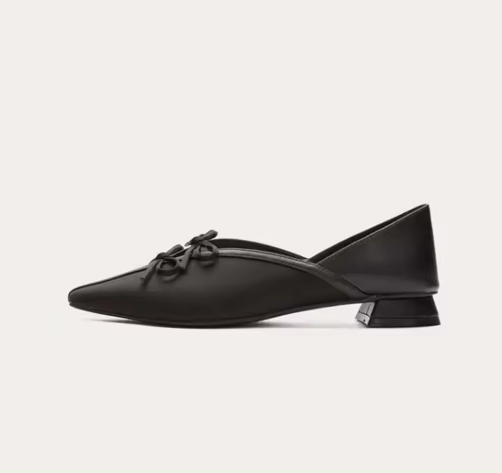 2024 Zapatos antideslizantes puntiagudos con lazo bajo de verano para mujer, Sandalias planas de cuero con plantilla de goma de tacón grueso para uso al aire libre - 1