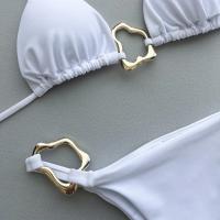 Nuevo Bikini Sexy de Color sólido con cordones dividido traje de baño de dos piezas para mujer - details 5