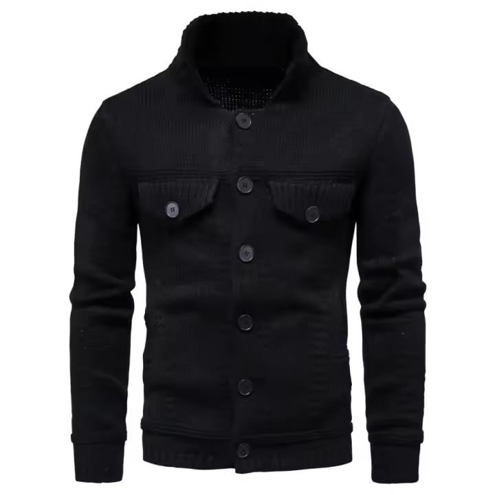 Chaqueta de Punto para Hombres Cálida, Gruesa, Manga Larga Cardigan de Lano para Invierno - 1
