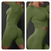 Conjunto de Shorts de Yoga de Algodón Melaleuca Sin Costuras Color Sólido Manga Corta - details 36