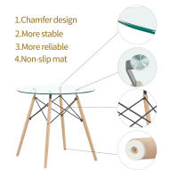 EGOONM-mesa de comedor redonda transparente, tablero de vidrio templado, patas de madera para cocina, comedor, mesa de centro, apartamento, restaurante - details 2