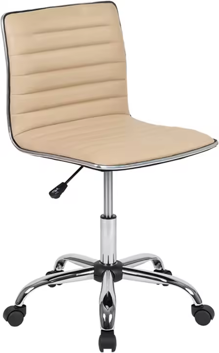 Muebles Silla de oficina con respaldo bajo, de diseño, sin reposabrazos, con costuras horizontales, giratoria, metal, estructura de cromo/vinilo negro, 1 unidad - 1
