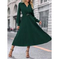 Vestido de manga larga plisada para mujer, elegante, hermoso, color sólido, moda - details 1