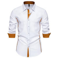 Camisa de solapa informal a la moda para hombre, manga larga, cuello triangular en contraste, talla europea, novedad de 2025 - details 1