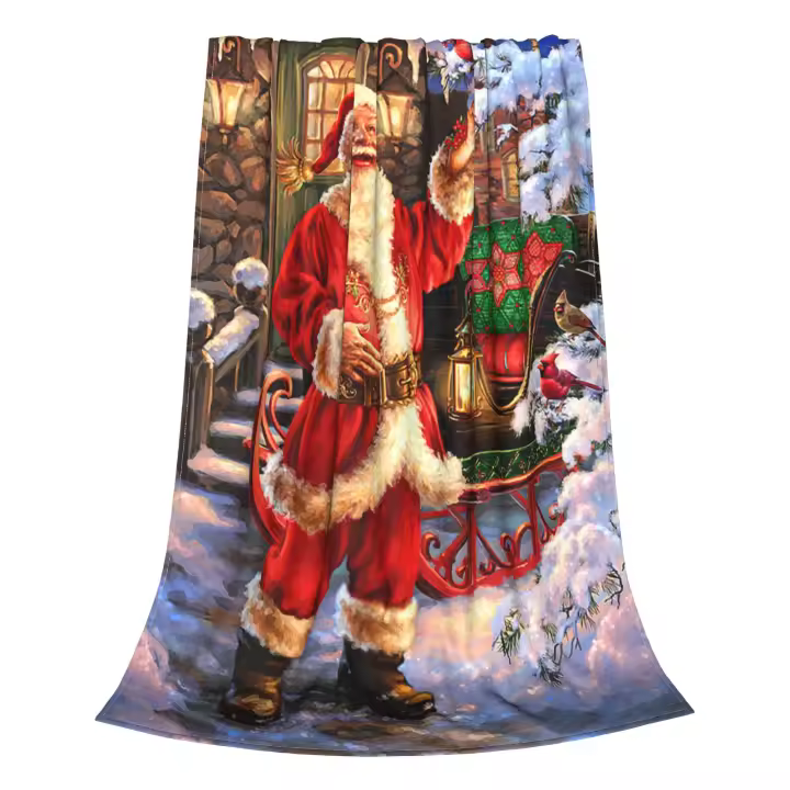 Manta de Lana de Navidad-Santa Claus Ultra Suave Cubierta de Cama Nórdica para Hogar-Coche - 1