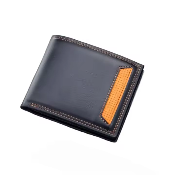 Cartera corta fina para hombre, monedero plegable de 2 posiciones, suave, resistente al agua y al desgaste, tarjetero de cuero M - 1