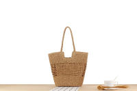 Hierba para mujer, bolso tejido ahuecado de nicho francés, un solo hombro, de mano, gran capacidad, para playa - details 0