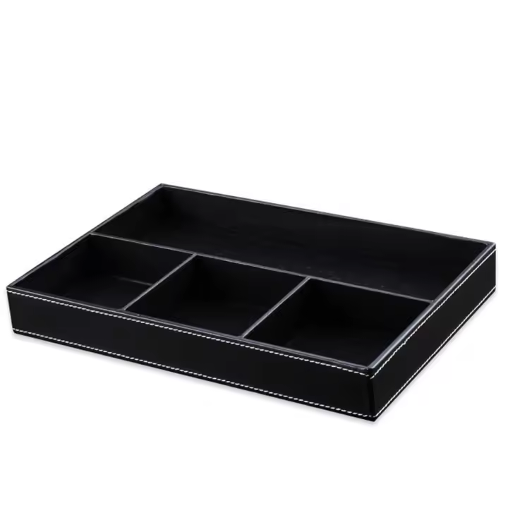 Bandeja de almacenamiento de mesa con 4 ranuras para ahorrar espacio, organizador de cajones de escritorio multifuncional de cuero Pu, joyero creativo y duradero para llaves - 1