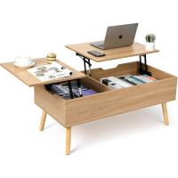 Mesa de Centro, Mesa de Centro Regulable en Altura, Extraíble, Extensible, Compartimento de Almacenaje Oculto Independiente, Tablero Elevable Doble, Mesa de Sofá de Salón, Color Nogal - details 43