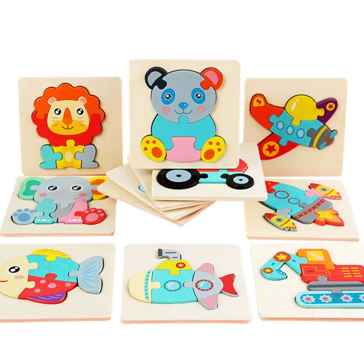 Rompecabezas 3D colorido para niños, juegos Montessori, animales de dibujos animados, Juguetes Educativos de madera para niños - 1
