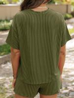 Conjunto de Pantalones Cortos con Bolsillo de Textura Sólida Camiseta de Manga Corta Casual y Shorts de Cintura Elástica para Mujeres - details 7
