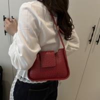 Bolso de hombro tejido de Color sólido a la moda, bolso de cuero Pu con hebilla, bolso pequeño de media luna, bolso de viaje para axila - details 21
