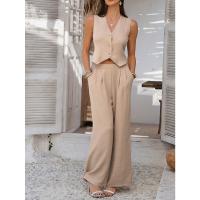 2025 primavera y verano, ocio europeo y americano, estilo de vacaciones, chaleco de color sólido, conjunto de pantalones de pierna ancha - details 22