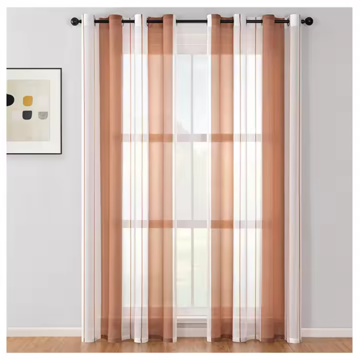 Elegante Cortina de Ventana de Ojos Translucentes a Rayas Material de Poliéster Suave - 1