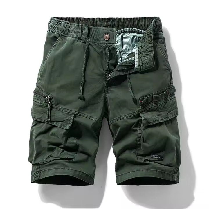 Pantalones cortos de algodón con múltiples bolsillos para hombre, estilo vintage - 1
