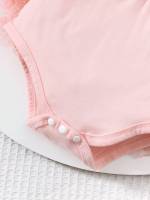 Vestido De Un Pie Para Bebé De Verano Con Lazo En Malla Cómodo Y Casual Para Niñas Estilo Sólido Talla True to Size Material Poliéster - details 4