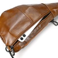 Bolso de pecho de cuero de vaca suave para hombres, paquete de pecho de cuero genuino, bandolera pequeña, bolso antirrobo, café - details 13
