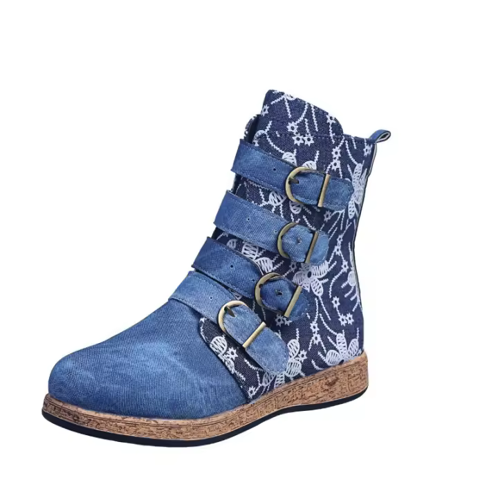 Otoño e Invierno nuevas botas Martin para mujer botas cortas bordadas de estilo étnico bohemio botas planas a media pantorrilla - 1