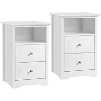 2 piezas Mesitas de Noche Blancas Mesita de Noche con 2 Cajones Mesita de Noche Moderna Mesa Auxiliar Organizadora 40 x 35 x 60 cm - details 0