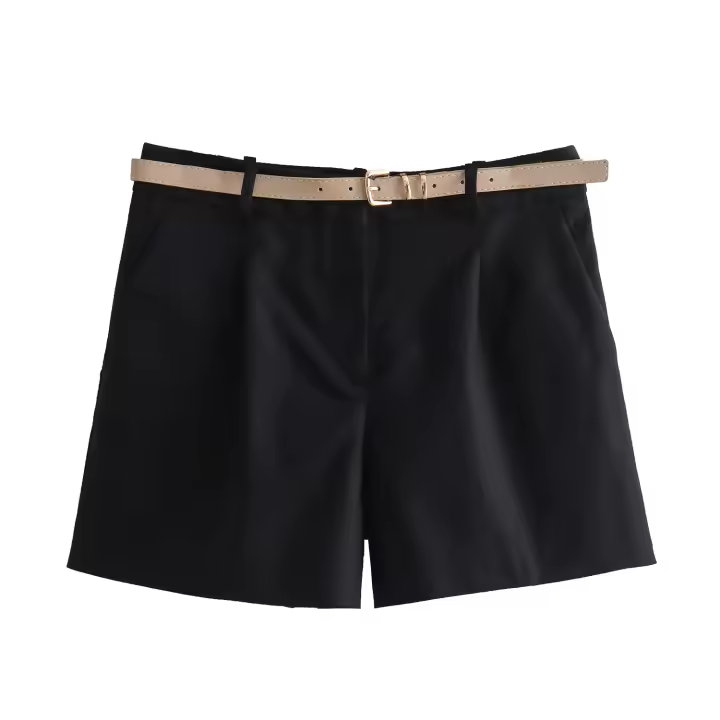 Verano nueva ropa de mujer estilo europeo y americano con cinturón decoración casual moda versátil pantalones cortos 8372 - 1
