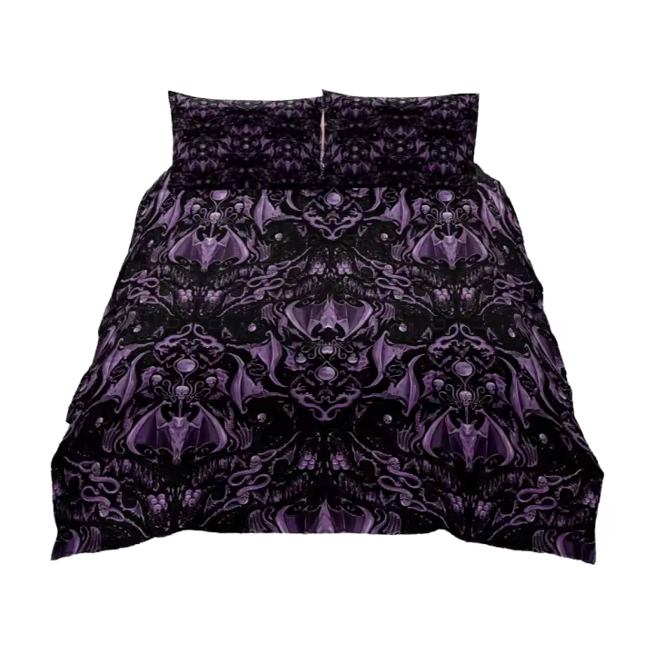 Juego de funda nórdica negra de murciélagos góticos, funda nórdica de tamaño King, Queen, doble, individual, funda de almohada, juego de ropa de cama - 1