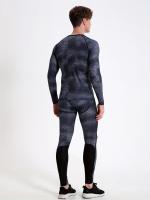 2 Pcs, Men's Quick Drying Mesh Comfy Breathable Highly Stretch Top And Skinny Fit Color Block Leggings - details 2