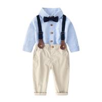 Traje de primavera y otoño para niños, estilo coreano, camisa de algodón a rayas multicolor con cuello vuelto para niños grandes, overoles para niños - details 2
