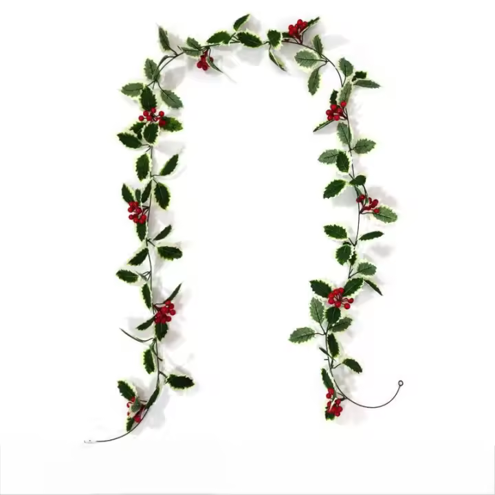 Corona de Navidad de Bayas Rojas, Guirnalda de Bayas Artificiales flexibles para interiores y Exteriores, decoraciones de chimenea para el hogar, Vacaciones de Navidad de Invierno, decoraciones de Año Nuevo - 1