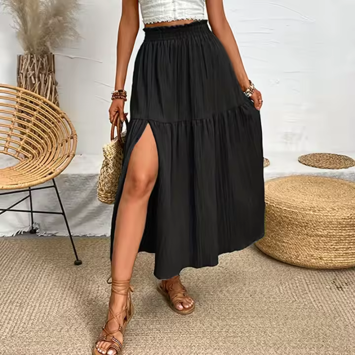 Nueva falda midi Bo de moda para mujer, cintura alta, costillas suaves, informal con e Openi para la playa, 3 colores - 1