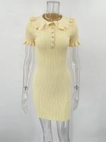 Minivestido De Cintura Alta Con Volantes Para Mujer, Vestido De Punto De Manga Corta, Ajustado, Vintage, Elegante, Verano - details 0