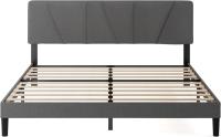 Cama 150x190 cm - Altura 30cm - Somier tapizado con cabecero - Somier de láminas de Madera - Gris Oscuro - details 8