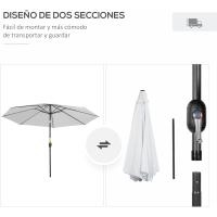 Parasol de Jardín con Manivela Ø295x250 cm Inclinable y Desmontable de Metal para Balcón, Piscina, Patio - details 20