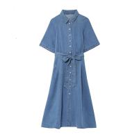 Vestido vaquero largo BUNO para mujer, primavera 2025, nuevo estilo elegante, cintura con correa, cuello camisero, trompeta. - details 1