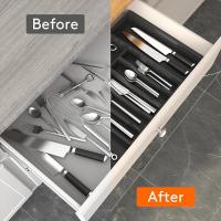 Bandeja expandible para utensilios de cocina, soporte para cubiertos y cubiertos sin BPA, almacenamiento de plástico ,negro - details 0