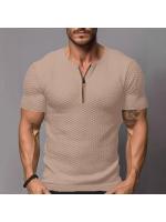 Camiseta deportiva ajustada de manga corta para hombre, estilo fitness waffle, color sólido americano. - details 2
