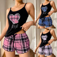 Pantalones cortos sexys con tirantes para mujer, estilo europeo y americano, pijamas finos con estampado de seda de leche, conjunto de dos piezas para el hogar, verano - details 4