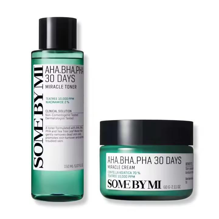 SOME BY MI Toner + AHA BHA PHA Crema milagrosa de 30 días 5.07Oz+2.02Oz Hecho de agua de árbol de té para residuos sensibles, sebo y - 1