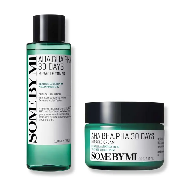 SOME BY MI Toner + AHA BHA PHA Crema milagrosa de 30 días 5.07Oz+2.02Oz Hecho de agua de árbol de té para residuos sensibles, sebo y - 1