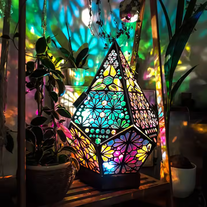 Lámpara de noche de proyección LED hueca de madera, proyector colorido bohemio, lámpara de escritorio, decoración del hogar, iluminación de ambiente de vacaciones - 1