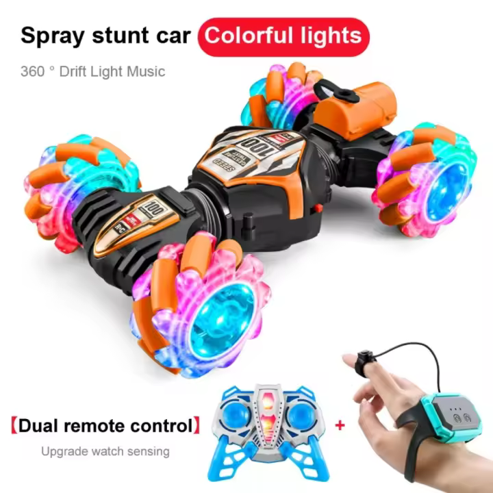 Coche acrobático teledirigido para niños, juguete electrónico con Sensor de gestos y reloj, rotación LED, 2023G, novedad de 2,4 - 1
