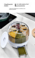 Dispensador de cereales y arroz, contenedor giratorio de 360 °   para alimentos secos de cocina con 6 compartimentos, fácil de q - details 1