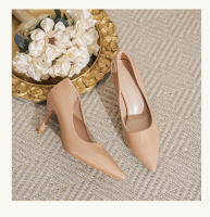 Puro deseo estilo desnudo tacones altos de las mujeres 2025 nuevo temperamento francés boca ligera tacón delgado charol puntiagudo zapatos individuales. - details 12