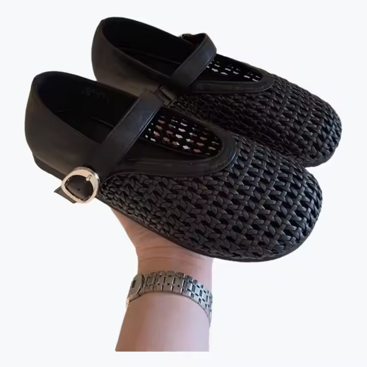 Sandalias Romanas con Talón de Una Palabra Tejido Zapatos Planos de Cabeza Redonda para Mujer 2025 - 1