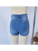Pantalones cortos de mezclilla de cintura alta de verano para mujer, pantalones cortos ajustados con agujeros rasgados y elásticos - details 9
