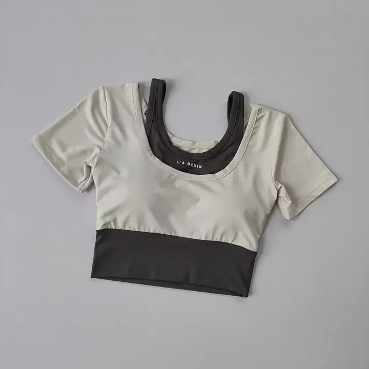 Camiseta de fitness transpirable de manga corta para mujer para entrenamientos de yoga de secado rápido - 1