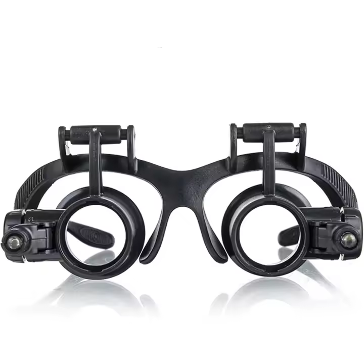Lupa LED montada en la cabeza, lupa de joyería con 4 lentes intercambiables 10X 15X 20X 25X para reloj de gafas, herramienta de reparación electrónica - 1
