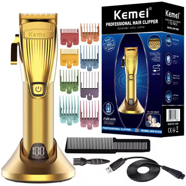 Kemei-cortadora de pelo profesional inalámbrica para hombre, máquina eléctrica para cortar barba y pelo, recargable, barbería - 1